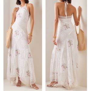 NWT LoveShackFancy Kamia Floral Embroidered Lace Handkerchief Maxi Dress Sz 8